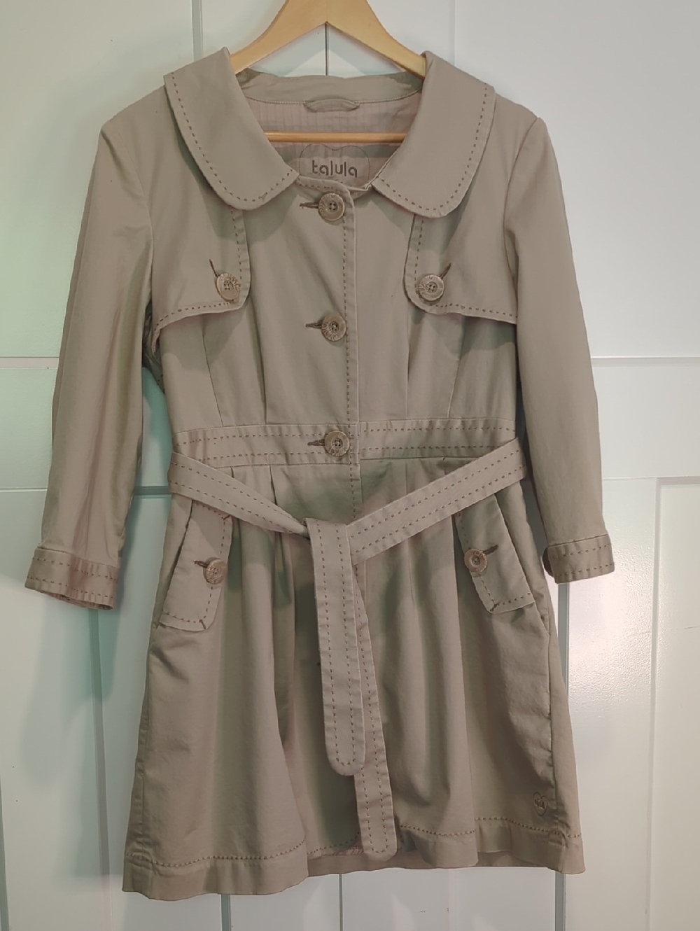Talula Taupe Cotton Button-Front Trench Coat Dress Size M